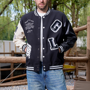 Chaqueta Varsity de Béisbol Retro Americana Unisex de Alta Calidad con Logotipo Frontal Personalizado y Bordado de Letras en el Cuello en V - Product Image 3