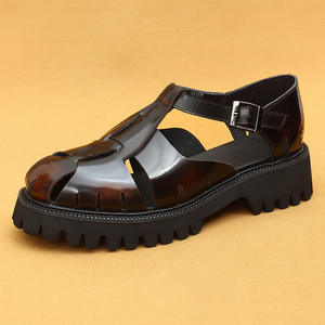 Retro flip-flops for <b>men</b>, summer thick-soled shiny leather business casual <b>shoes</b>, outerwear style ankle boots - Product Image 5