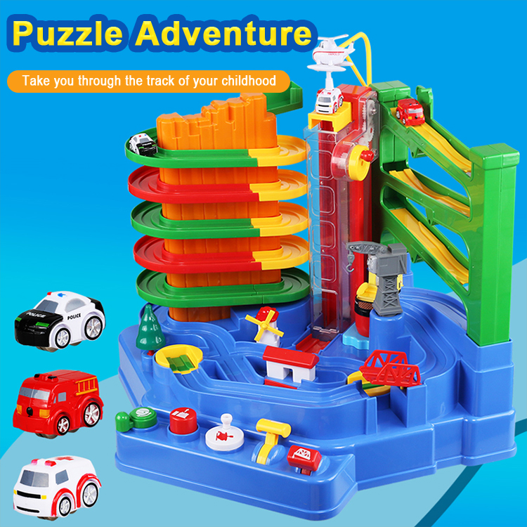 Upgraded Large Dynamic Music Cartoon Car adventure track inertia elevator slide slot toys educational toys