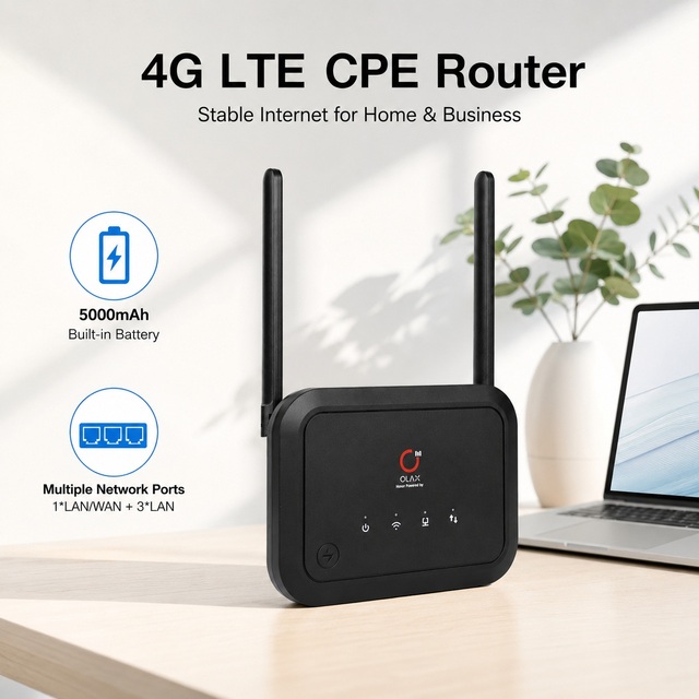 Olax Ax8 Pro Antennas 4 Lan Port 4G Lte Cpe Wireless Router 300Mbps 4G Cpe Router With Sim Card Slot 5000mAh Battery Modem