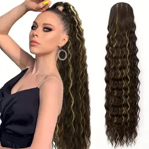 Long Natural Curly Hairpiece Highlight Synthetic Ponytails Layered Light Fluffy Clip In Hair Extensions Drawstring Ponytail