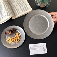 Assiette en acier inoxydable épaissie de style japonais rétro, finition vieillie, écologique, durable, pour steak, dessert, dîner, hôtels