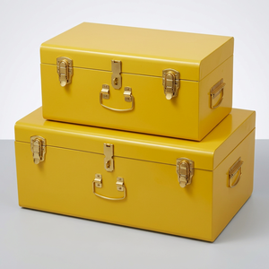 Organizador de Salón, Juego de 2 Cajas de Almacenamiento Metálicas Amarillas Apilables con Asas y Cierres, Baúl con Cerradura Dorada - Product Image 1