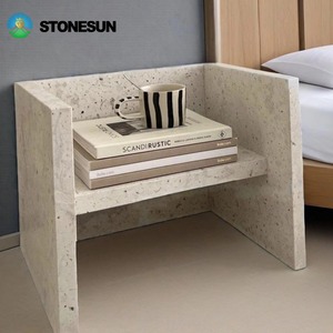 Mesa de Noche Moderna de Travertino de Piedra de Lujo StoneSun, Mueble de Dormitorio, Gabinete de Almacenamiento Junto a la Cama, Mesa de Noche con Tapa Abierta, Ensamblada - Product Image 5