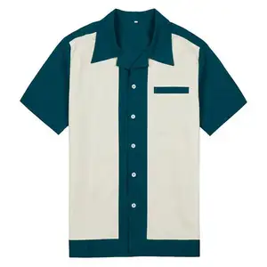 Camisa informal de algodón para hombre, camisa de manga corta, color gris, azul, verde, contraste, Vintage, Rock, Bowling