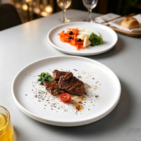 Assiettes en porcelaine nordique, compatibles micro-ondes, pour la restauration, idéales pour les pâtes, les steaks, les pizzas et les petits-déjeuners.