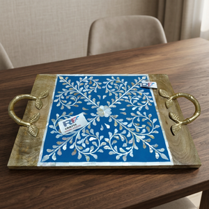 Bandeja para servir con incrustaciones de hueso acrílico hecha a mano de alta calidad, resina azul con forma rectangular única, tamaño personalizado para restaurante de Hotel - Product Image 2