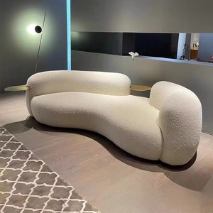 Divano Sezionale a <span class=keywords><strong>S</strong></span> di Lusso per Soggiorno, Divano Arcuato in Pelliccia di Agnello Color Crema per Casa, Hotel, Salone di Bellezza - Product Image 5