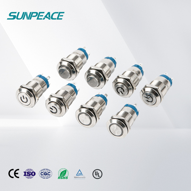 SUNPEACE 12mm Stainless Steel Mini Momentary Illuminated Push Button LED 2 4 Pin 1NO Waterproof IP67 220V 3A Push Button Switch
