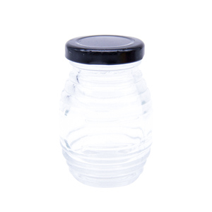 Pot en verre rayé à filetage stable pour miel, couvercle en aluminium noir, léger, pour miel brut, <span class=keywords><strong>pollen</strong></span> <span class=keywords><strong>d</strong></span>'<span class=keywords><strong>abeille</strong></span>, confiture, petits aliments - Product Image 4