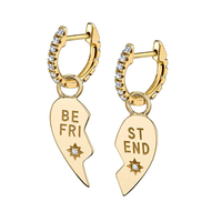 Gemnel - Juego de Aretes de Aro con Dijes de Corazón de Plata de Ley 925 y Oro de 18 Quilates para Mejores Amigas