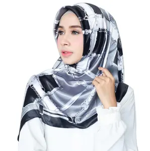 High quality wholesale designer 90cm printed headscarf twill satin silk scarf female