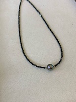 Collier pour femme en perles naturelles de Tahiti certifiées et spinelle noire, avec pierres facettées et perles, bijou fin en argent unisexe pour fiançailles