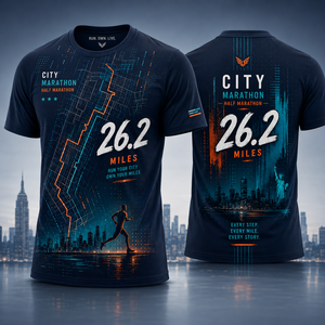 Camiseta Deportiva de Poliéster de Secado Rápido con Sublimación de Manga Corta para Hombre, para la City Half Marathon de 26.2 Millas en Nueva York - Product Image 1