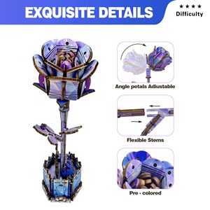 Puzzle 3D en bois Fleurs d'amour rose pour adultes, kit de bricolage pour femmes, mamans et grand-mères pour la Fête des Mères et la Saint-Valentin - Product Image 5