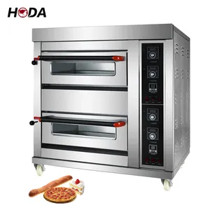 Horno de pizza a gas de 2 capas, bandeja de doble cubierta, para pizza, pan, pastel, venta, para hornear en casa, horno comercial de gas para máquina de panadería