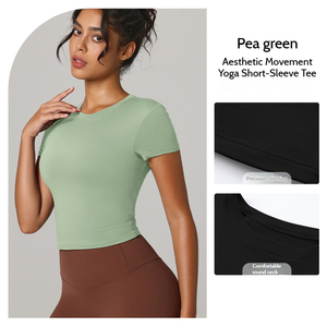 Custom High Quality <b>Yoga</b> Top Softness Sportswear Women Crewneck Short Sleeve <b>Yoga</b> Shirt Gym Blank <b>Tshirts</b> - Product Image 2