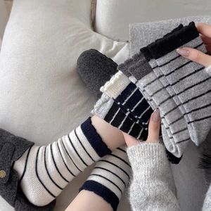 Women's Striped Mid-Calf <b>Socks</b> Navy Blue Soft Lace Trim Thermo <b>Winter</b> Casual <b>Socks</b> - Product Image 4