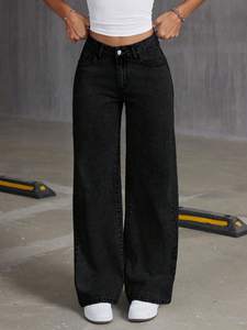 Jeans <span class=keywords><strong>Femme</strong></span> Taille Haute Droit Ample Nœud <span class=keywords><strong>Style</strong></span> <span class=keywords><strong>Baggy</strong></span> Extensible Denim Délavé Été Réduction Âge Pantalon Large Jambe Hip Hop - Product Image 4