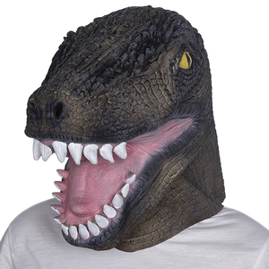 Maschera in lattice di dinosauro T-Rex <span class=keywords><strong>a</strong></span> testa intera, marrone scuro, texture realistica squamatosa, occhi gialli, denti bianchi, bocca rosa aperta, morbida e confortevole - Product Image 5