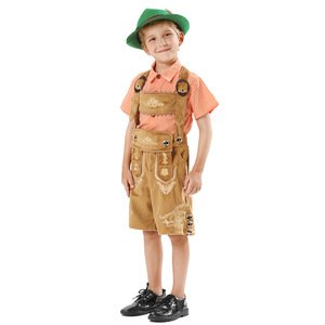 Conjunto de disfraz de Oktoberfest alemán para niños, mono y camisa a cuadros, traje informal de manga corta para festivales - Product Image 3