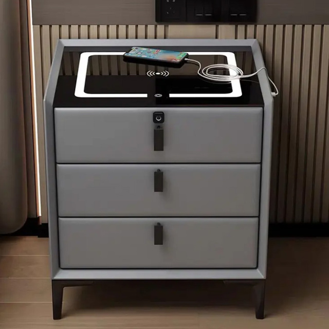 DL Luxury Bed Room Furniture Wooden Smart Bedside Coffee Table Modern Nightstands with USB Wireless Charging
