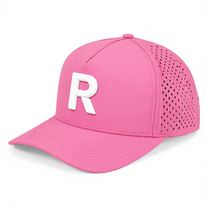 5-Panel Rubber PVC Logo Baseball Cap Sporty Performance <b>Waterproof</b> Trucker Golf <b>Hat</b> with Laser Perforated Hole - Product Image 5