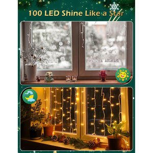 Aigostar 100 LED luci della tenda di natale 3M + 5M * 0.4M 8 modalità IP44 bianco caldo per matrimoni e feste di Halloween - Product Image 4