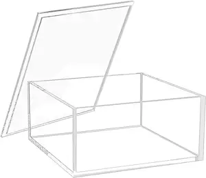 Caixa decorativa em acrílico com tampa, cubo transparente, recipiente quadrado multifuncional