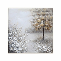 Peinture sur toile sur mesure de grande taille, arbre blanc et paysage fleuri, décoration murale pour la maison, 100*100cm