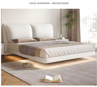 Lit intelligent moderne et luxueux avec revêtement en cuir capitonné et cadre souple, lit pour tout-petit, ensemble de cadre de lit Queen/King Size