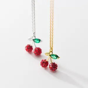 Новый дизайн, милое Элегантное ожерелье-чокер из стерлингового серебра S925 с подвеской в виде вишни, Женское Ожерелье D5452