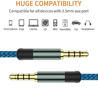 2 Packs de câbles audio TRRS 3.5mm, 4 conducteurs avec micro Cordon auxiliaire tressé en nylon compatible avec les chaînes stéréo domestiques, les haut-parleurs, les écouteurs, Sony