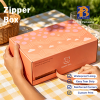 Boîte en carton ondulé auto-érectible avec fermeture éclair, doublure en éponge recyclable, pelliculage mat, revêtement UV, emballage à languette pour cadeaux et plats à emporter