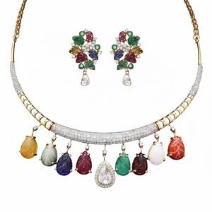 Conjunto de Collar de Oro y Diamantes Navratna de Primera Calidad, Joyería Fina de Nueve Piedras para Mujer, Ropa de Novia, Boda y Fiesta - Product Image 2