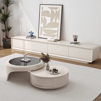 Vente directe d'usine de table basse italienne de luxe léger, style nordique moderne simple, salon, rangement de tiroirs, ronde