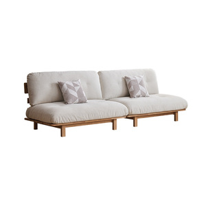 Sofá de Madera Maciza de Tres Plazas Sin Reposabrazos, Tapizado en Tela, Madera de Fresno, Estilo Moderno y Sencillo, Muebles para Sala de Estar - Product Image 1