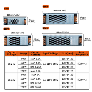 Fuente de Alimentación LED de CA <span class=keywords><strong>a</strong></span> CC, 12V 24V 60W 100W 150W 200W, <span class=keywords><strong>Convertidor</strong></span> para Tiras de Luces LED de Interior y Gabinetes - Product Image 6