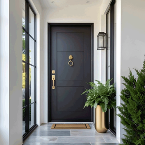 Porte d'entrée pivotante en aluminium robuste, moderne, noire, avec serrure intelligente pour projets de construction de villas, vente en gros - Product Image 2