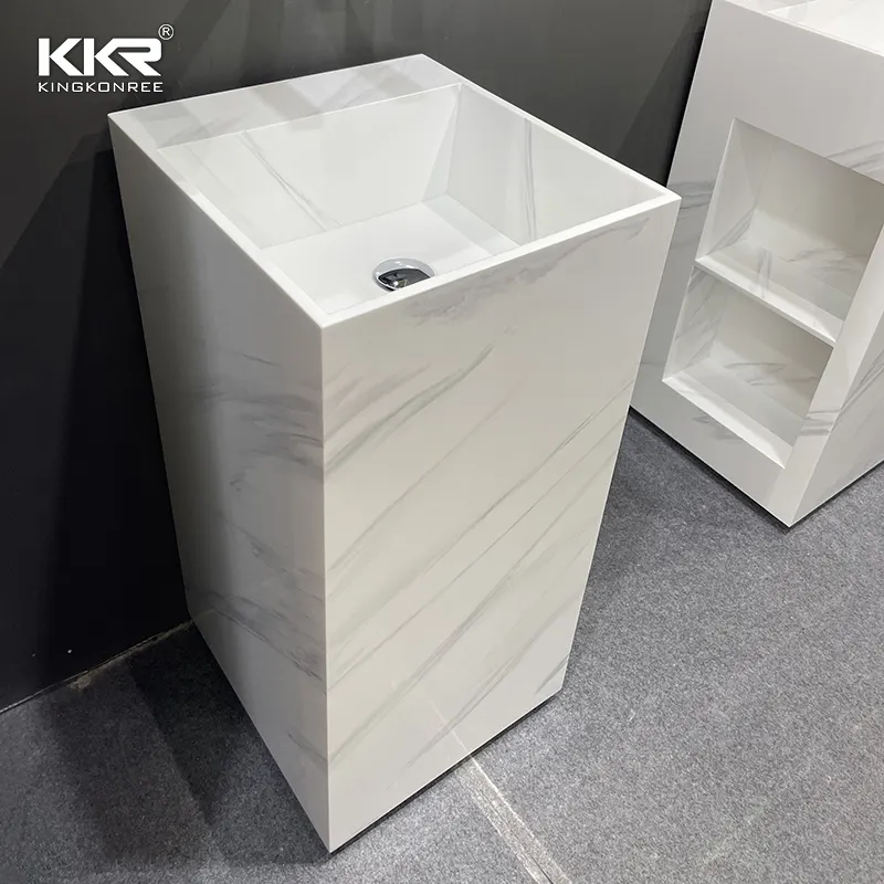 Lavabo de pedestal para baño, lavabo independiente de piedra de superficie sólida