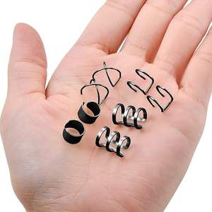 4 paires de boucles <span class=keywords><strong>d</strong></span>'oreilles en acier inoxydable <span class=keywords><strong>Helix</strong></span> Cartilage Clip on Wrap Earrings Fake Nose Ring Non-Piercing Adjustable - Product Image 1