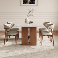 Table à manger rectangulaire en bois massif style français mi-siècle Wabi-sabi, modèle 2026, couleur noyer, avec chaises