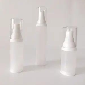 Forma de cilindro 20ml Esencia de plástico blanco transparente esmerilado Prensa de emulsión Botellas de cabeza de bomba para el cuidado de la piel