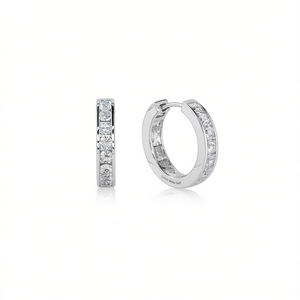 Orecchini a Cerchio in Oro Bianco E4533 con Diamanti Rotondi Incastonati a Canale, Gioielli Raffinati da Donna - Product Image 1