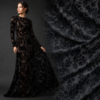 Tissu en velours Devore Sheer, tissu jacquard 3D extensible, doux, noir, à motifs floraux, pour robe de performance