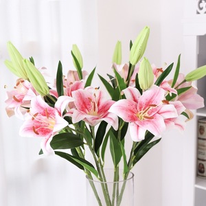 Rama <span class=keywords><strong>de</strong></span> Lirio Artificial Realista con Capullos, Tallo <span class=keywords><strong>de</strong></span> Lirio Rosa Artificial para Decoración del Hogar, Bodas, Sala <span class=keywords><strong>de</strong></span> Estar, Elegante Flor Artificial para Regalo - Product Image 2