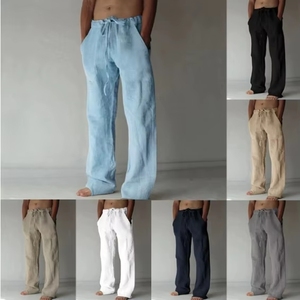 <span class=keywords><strong>Pantaloni</strong></span> leggeri traspiranti da <span class=keywords><strong>uomo</strong></span> alla moda realizzati in <span class=keywords><strong>lino</strong></span> di puro cotone per abbigliamento Casual - Product Image 2
