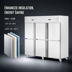 <span class=keywords><strong>Réfrigérateur</strong></span> commercial en acier inoxydable à 6 portes, congélateur vertical, refroidisseur de cuisine industrielle avec roulettes - Product Image 3