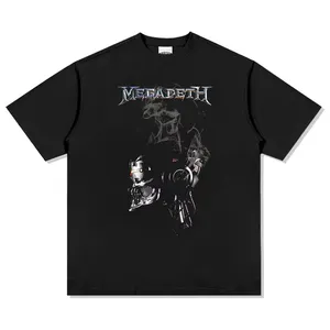 Camisetas para homens com estampa digital de manga curta antigas, bandas de rock Megadeth hip hop retrô mais vendidas