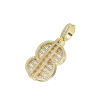 Pendentif en argent 925 avec charme dollar, style hip-hop, brillant, serti de zircon cubique, baguette rotative, pour cadeau